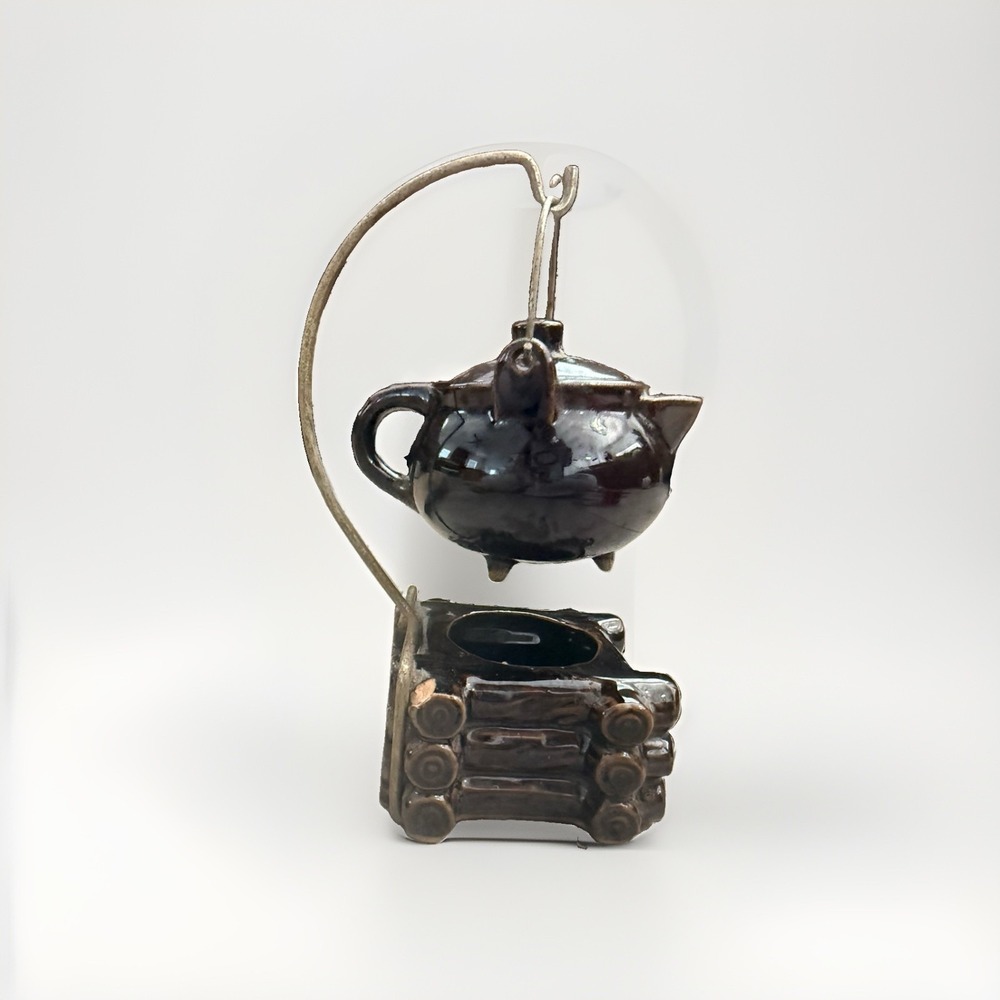 Vintage MENSCHIK GOLDMAN Ceramic Mini Coffee Pot Kettle Over Campfire